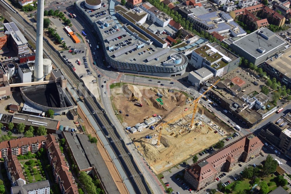 Luftaufnahme Erlangen - Baustelle zum Neubau eines Landratsamtes für den Landkreis Erlangen-Höchstadt in Erlangen im Bundesland Bayern