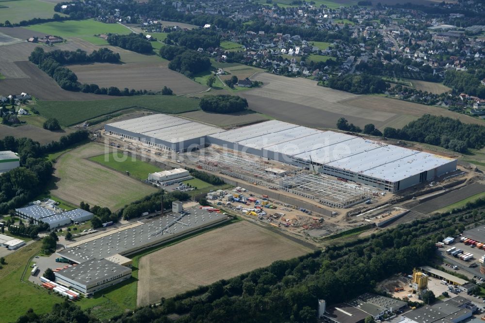 Löhne von oben - Baustelle zum Neubau des Logistikzentrum von Hermes Fulfilment im Gewerbegebiet Scheidkamp in Löhne im Bundesland Nordrhein-Westfalen