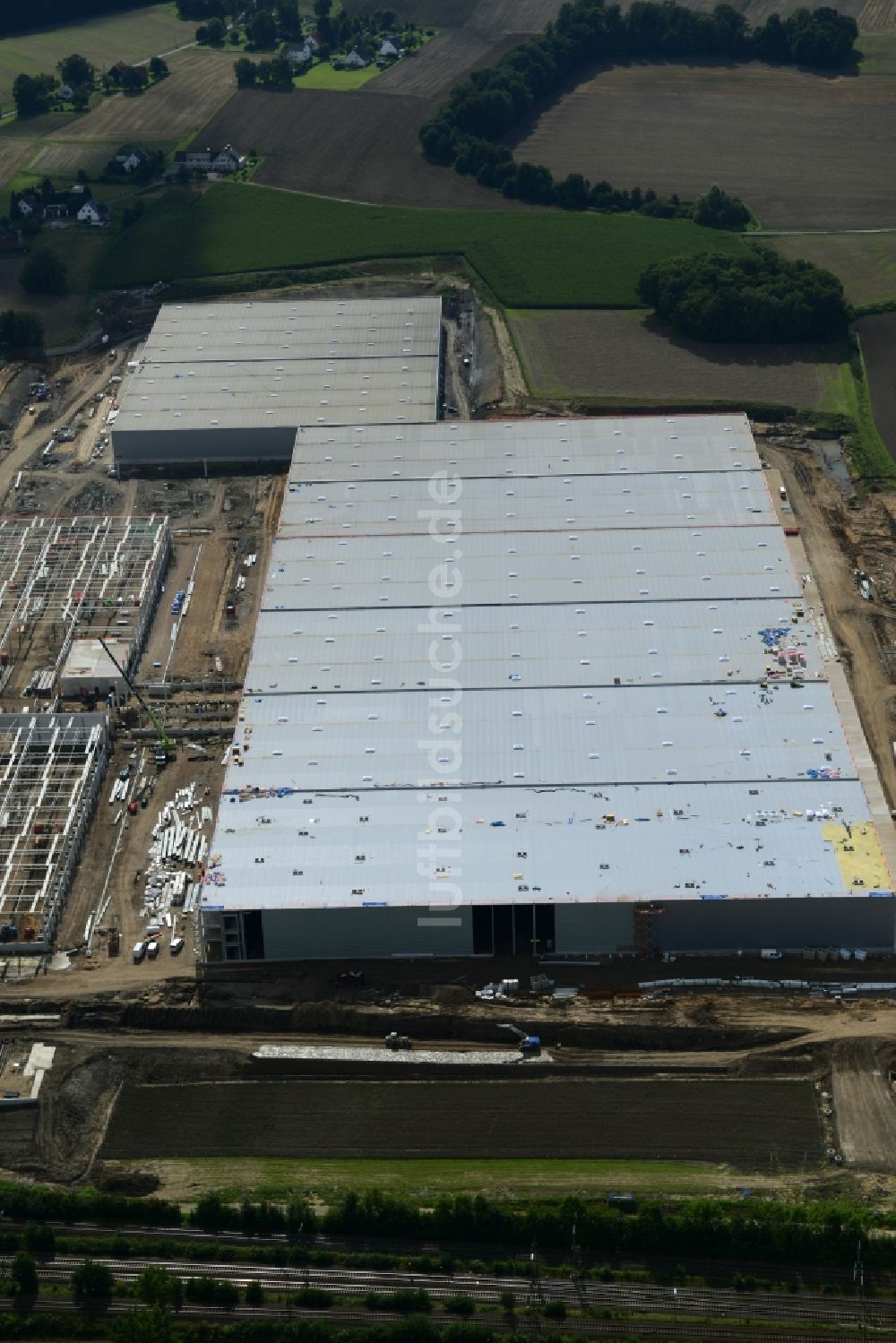 Löhne von oben - Baustelle zum Neubau des Logistikzentrum von Hermes Fulfilment im Gewerbegebiet Scheidkamp in Löhne im Bundesland Nordrhein-Westfalen