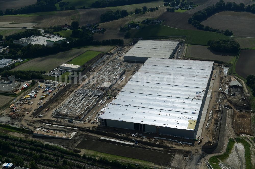 Luftbild Löhne - Baustelle zum Neubau des Logistikzentrum von Hermes Fulfilment im Gewerbegebiet Scheidkamp in Löhne im Bundesland Nordrhein-Westfalen