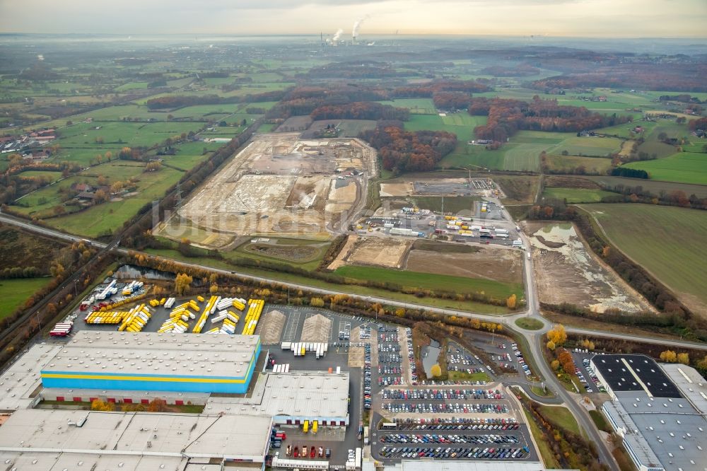 Luftbild Werne - Baustelle zum Neubau des Logistikzentrums von Amazon im Ortsteil Ruhr Metropolitan Area in Werne im Bundesland Nordrhein-Westfalen