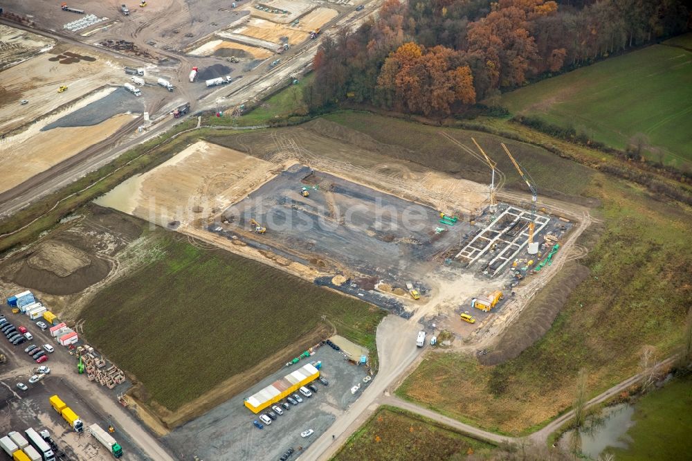 Luftaufnahme Werne - Baustelle zum Neubau des Logistikzentrums von Amazon im Ortsteil Ruhr Metropolitan Area in Werne im Bundesland Nordrhein-Westfalen