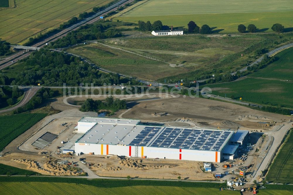 Luftbild Dummerstorf - Baustelle zum Neubau eines Logistikzentrums der Nor­ma Le­bens­mit­tel­fi­li­al­be­trieb Stif­tung & Co. KG in Dummerstorf im Bundesland Mecklenburg-Vorpommern, Deutschland