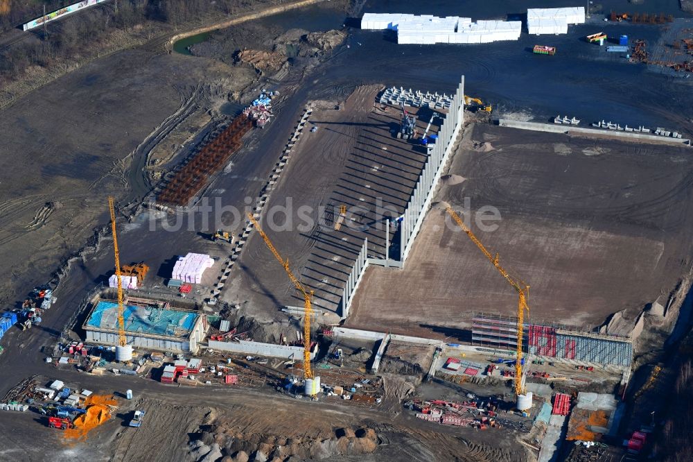 Herne von oben - Baustelle zum Neubau eines Logistikzentrums der NORDFROST GmbH & Co. KG in Herne im Bundesland Nordrhein-Westfalen, Deutschland