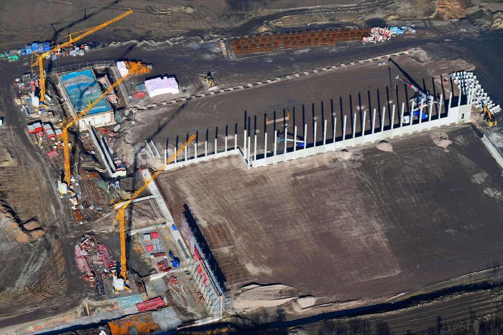 Herne aus der Vogelperspektive: Baustelle zum Neubau eines Logistikzentrums der NORDFROST GmbH & Co. KG in Herne im Bundesland Nordrhein-Westfalen, Deutschland