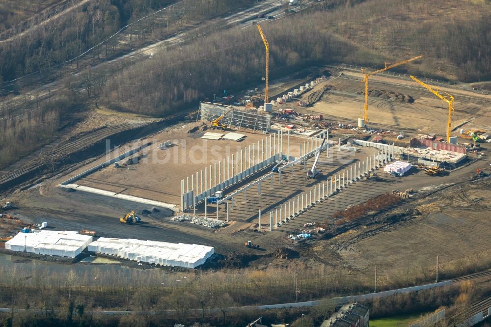 Herne von oben - Baustelle zum Neubau eines Logistikzentrums der NORDFROST GmbH & Co. KG in Herne im Bundesland Nordrhein-Westfalen, Deutschland