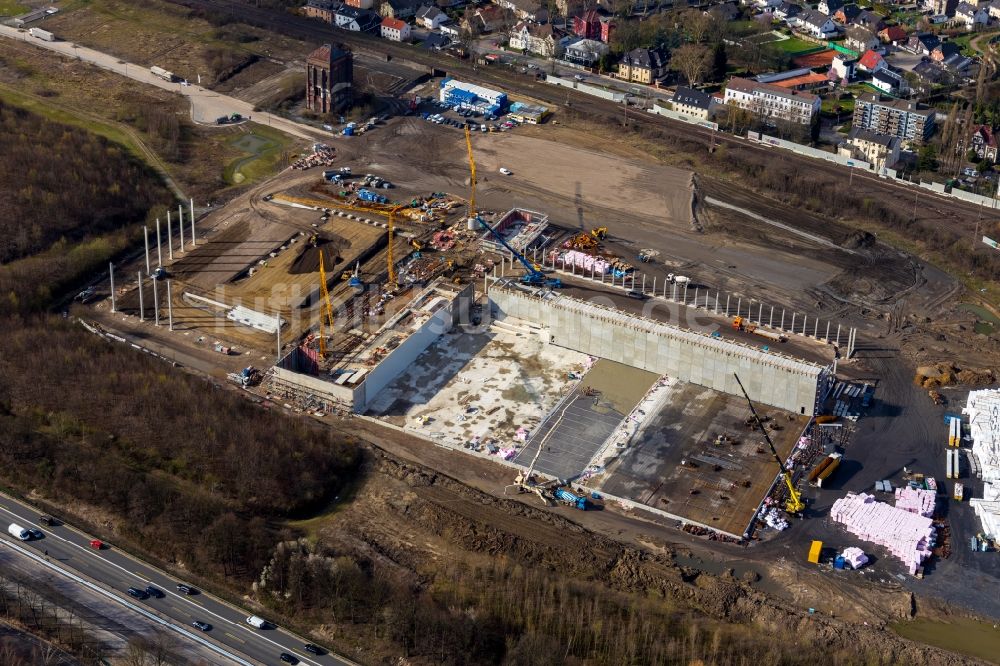 Herne von oben - Baustelle zum Neubau eines Logistikzentrums der NORDFROST GmbH & Co. KG in Herne im Bundesland Nordrhein-Westfalen, Deutschland