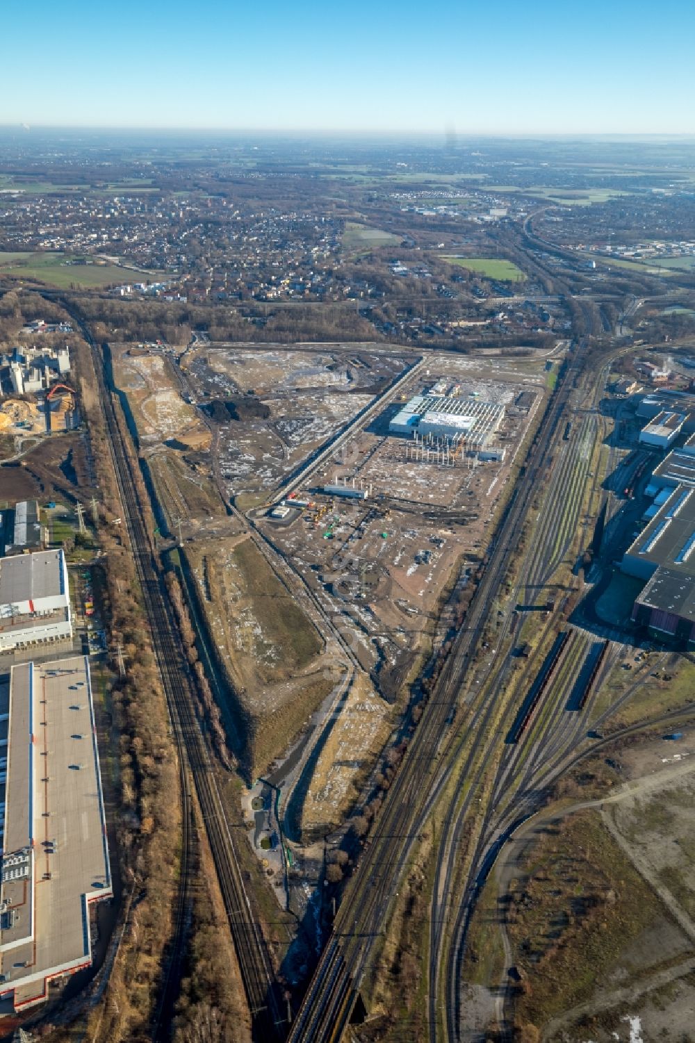 Luftaufnahme Dortmund - Baustelle zum Neubau eines Logistikzentrums der REWE DORTMUND Großhandel eG in Dortmund im Bundesland Nordrhein-Westfalen, Deutschland