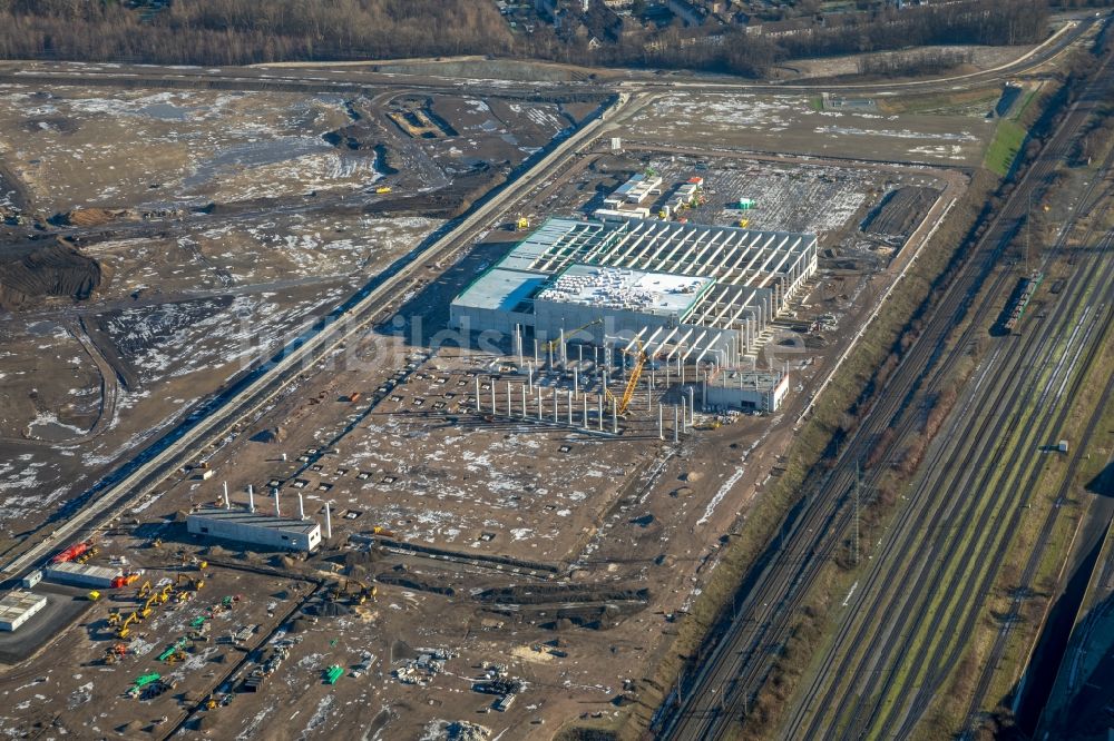 Dortmund aus der Vogelperspektive: Baustelle zum Neubau eines Logistikzentrums der REWE DORTMUND Großhandel eG in Dortmund im Bundesland Nordrhein-Westfalen, Deutschland