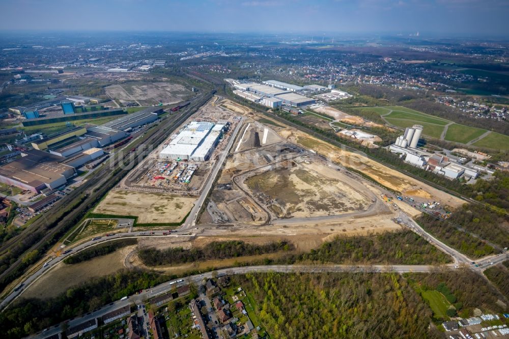 Dortmund aus der Vogelperspektive: Baustelle zum Neubau eines Logistikzentrums der REWE DORTMUND Großhandel eG in Dortmund im Bundesland Nordrhein-Westfalen, Deutschland