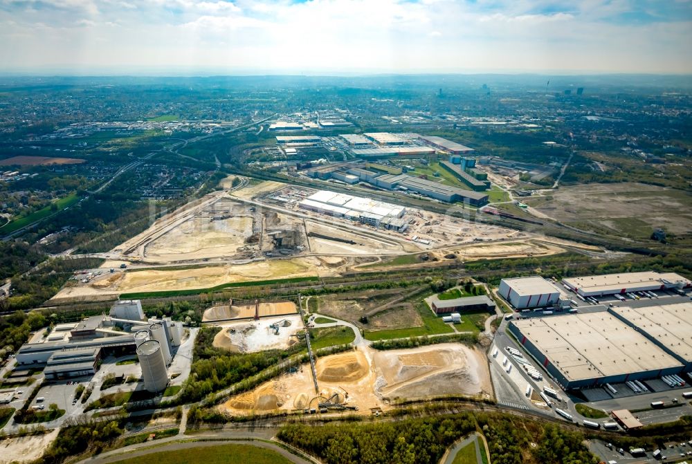 Dortmund aus der Vogelperspektive: Baustelle zum Neubau eines Logistikzentrums der REWE DORTMUND Großhandel eG in Dortmund im Bundesland Nordrhein-Westfalen, Deutschland