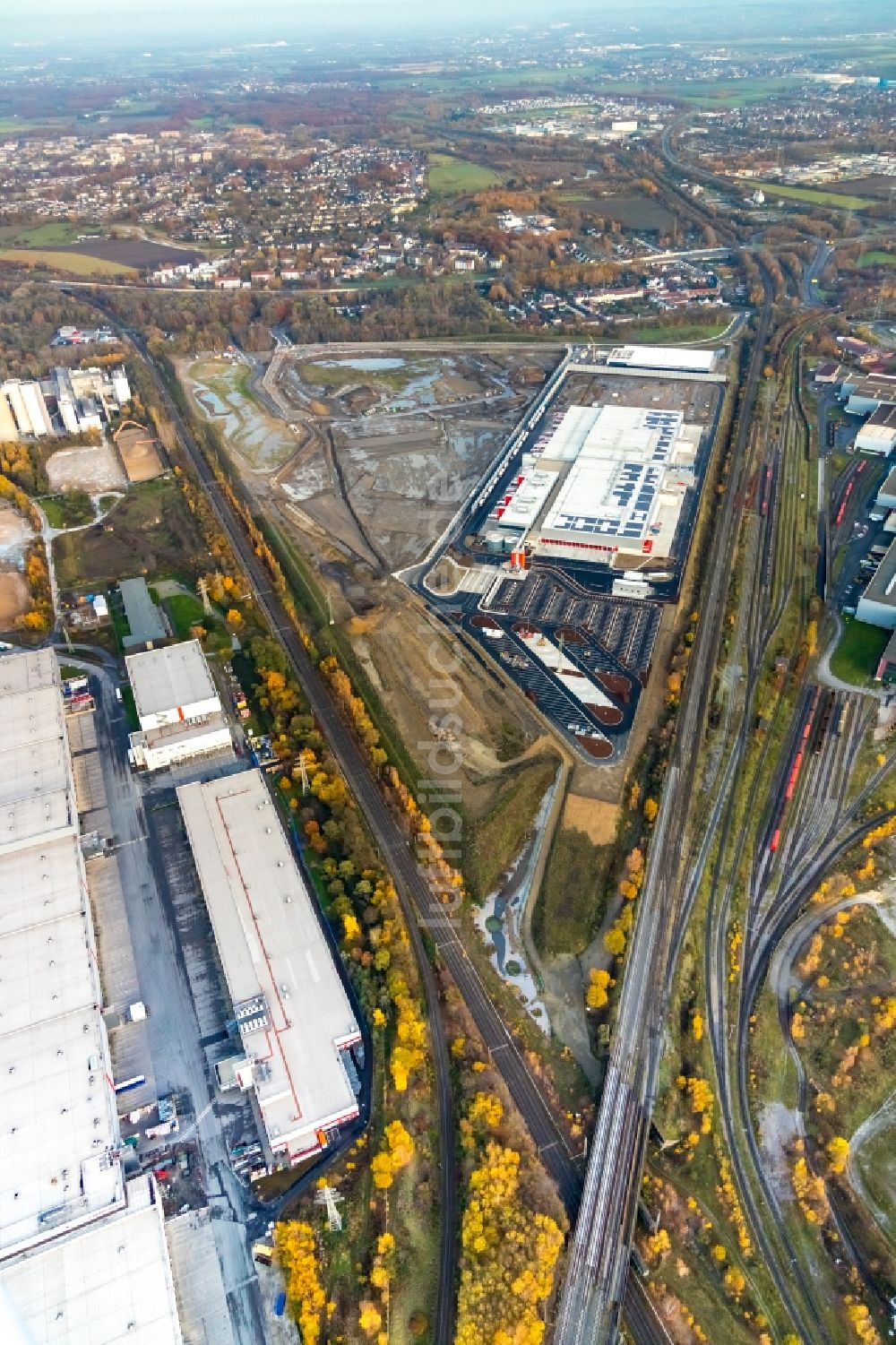 Dortmund von oben - Baustelle zum Neubau eines Logistikzentrums der REWE DORTMUND Großhandel eG in Dortmund im Bundesland Nordrhein-Westfalen, Deutschland