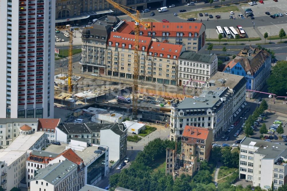 Luftaufnahme Leipzig - Baustelle zum Neubau der LWB - Zentrale am Wintergartenhochhaus in Leipzig im Bundesland Sachsen