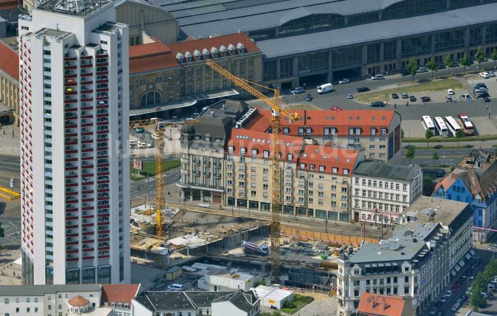 Leipzig von oben - Baustelle zum Neubau der LWB - Zentrale am Wintergartenhochhaus in Leipzig im Bundesland Sachsen