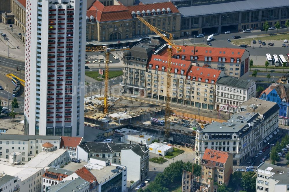 Leipzig aus der Vogelperspektive: Baustelle zum Neubau der LWB - Zentrale am Wintergartenhochhaus in Leipzig im Bundesland Sachsen