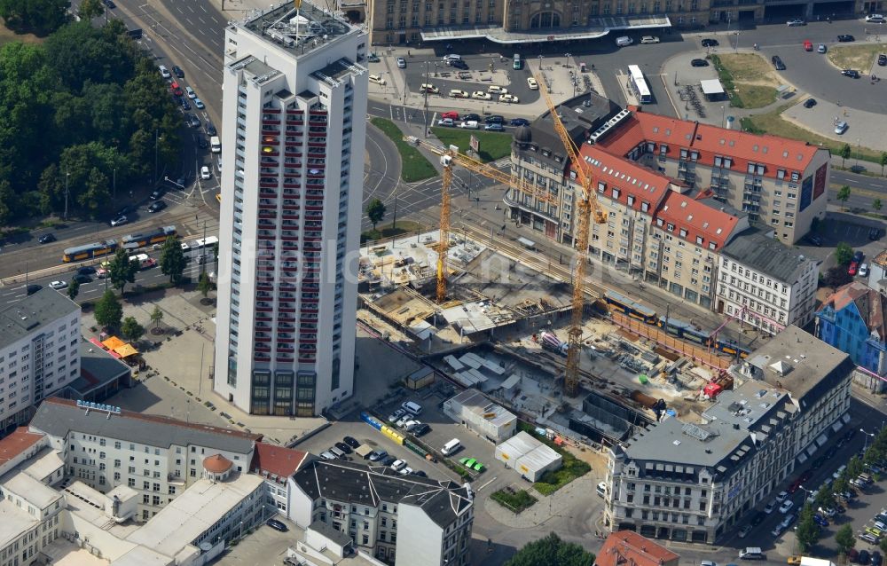 Leipzig aus der Vogelperspektive: Baustelle zum Neubau der LWB - Zentrale am Wintergartenhochhaus in Leipzig im Bundesland Sachsen