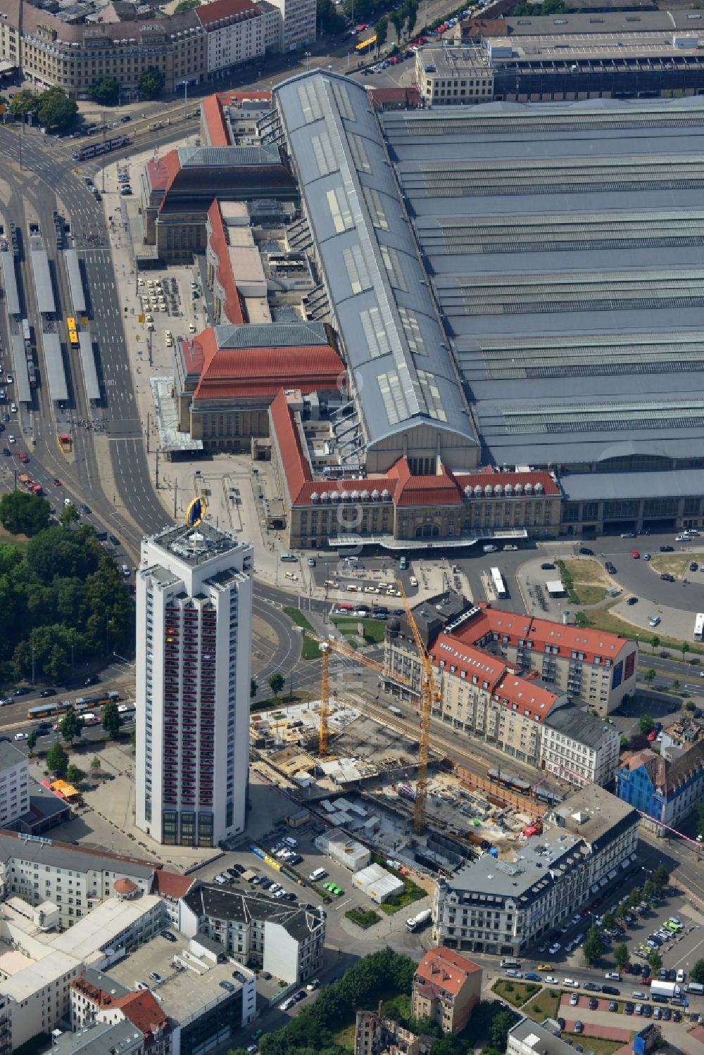 Luftbild Leipzig - Baustelle zum Neubau der LWB - Zentrale am Wintergartenhochhaus in Leipzig im Bundesland Sachsen