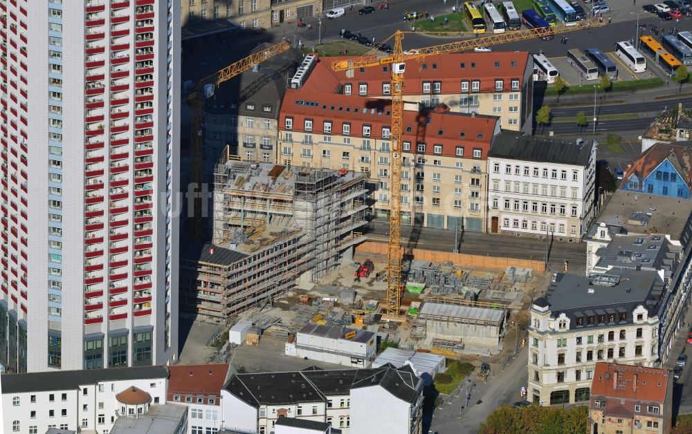 Luftbild Leipzig - Baustelle zum Neubau der LWB - Zentrale am Wintergartenhochhaus in Leipzig im Bundesland Sachsen