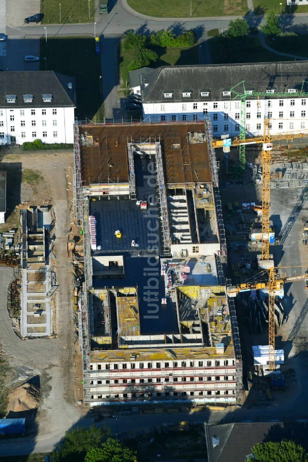 Rostock aus der Vogelperspektive: Baustelle zum Neubau des Maritime Operation Center in Rostock im Bundesland Mecklenburg-Vorpommern, Deutschland