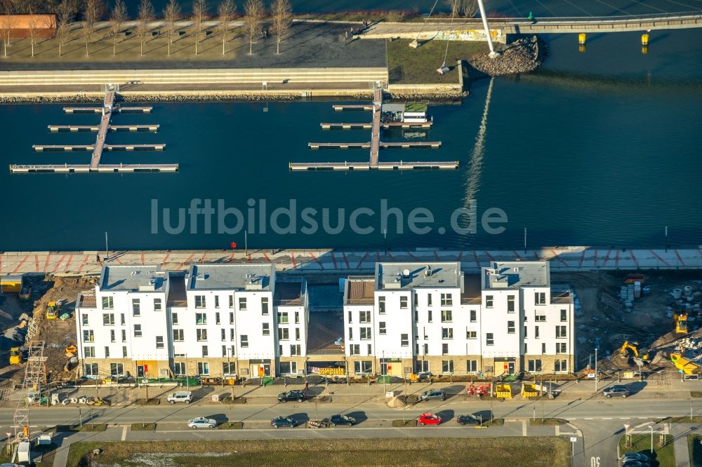 Gelsenkirchen aus der Vogelperspektive: Baustelle zum Neubau des Mehrfamilien- und Geschäftshauses Graf Bismarck im Ortsteil Bismarck in Gelsenkirchen im Bundesland Nordrhein-Westfalen, Deutschland