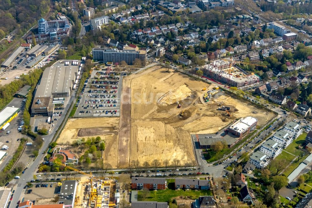 Dortmund aus der Vogelperspektive: Baustelle zum Neubau Mehrfamilienhaus in Dortmund im Bundesland Nordrhein-Westfalen, Deutschland