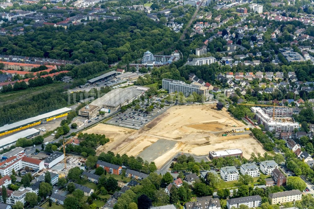 Dortmund von oben - Baustelle zum Neubau Mehrfamilienhaus in Dortmund im Bundesland Nordrhein-Westfalen, Deutschland