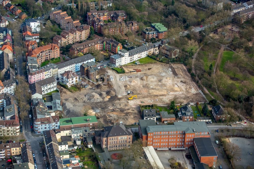 Luftbild Duisburg - Baustelle zum Neubau einer Mehrfamilienhaus-Wohnanlage der Aachener Siedlungs- und Wohnungsgesellschaft mbH in Duisburg im Bundesland Nordrhein-Westfalen, Deutschland