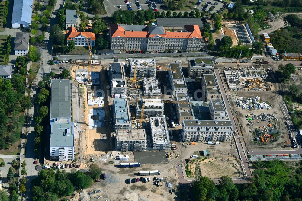 Luftaufnahme Dresden - Baustelle zum Neubau einer Mehrfamilienhaus-Wohnanlage Alberstadt-Ost im Ortsteil Albertstadt in Dresden im Bundesland Sachsen, Deutschland