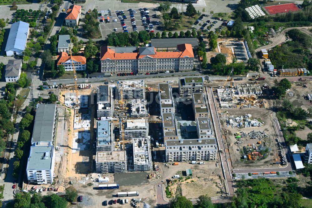 Dresden von oben - Baustelle zum Neubau einer Mehrfamilienhaus-Wohnanlage Alberstadt-Ost im Ortsteil Albertstadt in Dresden im Bundesland Sachsen, Deutschland