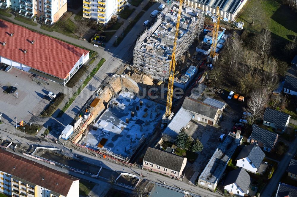 Luftbild Teltow - Baustelle zum Neubau einer Mehrfamilienhaus-Wohnanlage Albert-Wiebach-Straße in Teltow im Bundesland Brandenburg, Deutschland