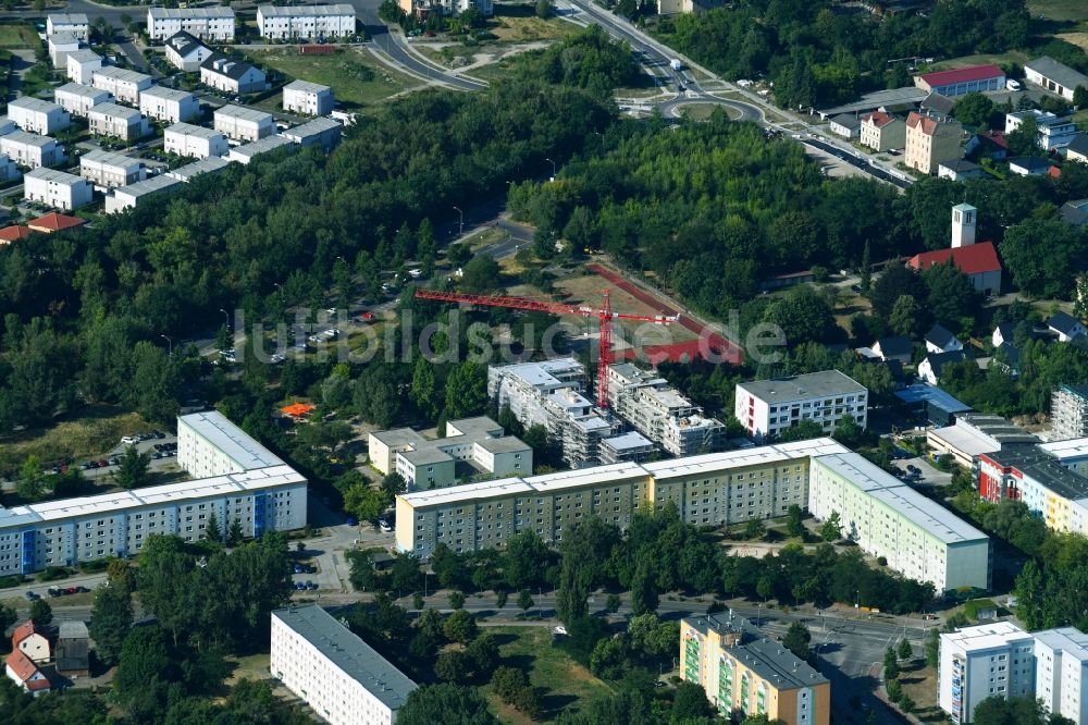 Luftaufnahme Teltow - Baustelle zum Neubau einer Mehrfamilienhaus-Wohnanlage an der Albert-Wiebach-Straße in Teltow im Bundesland Brandenburg, Deutschland