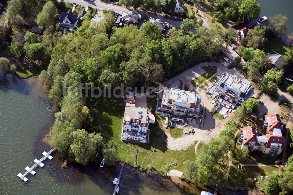 Luftaufnahme Bad Saarow - Baustelle zum Neubau einer Mehrfamilienhaus-Wohnanlage Alte Eichen in Bad Saarow im Bundesland Brandenburg