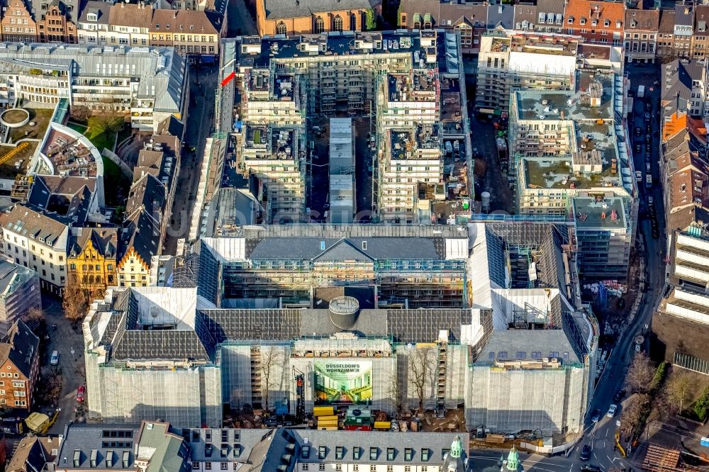 Düsseldorf aus der Vogelperspektive: Baustelle zum Neubau einer Mehrfamilienhaus-Wohnanlage Andreasquartier der Frankonia Eurobau Investment Hansaallee GmbH an der Mühlenstraße in Düsseldorf im Bundesland Nordrhein-Westfalen