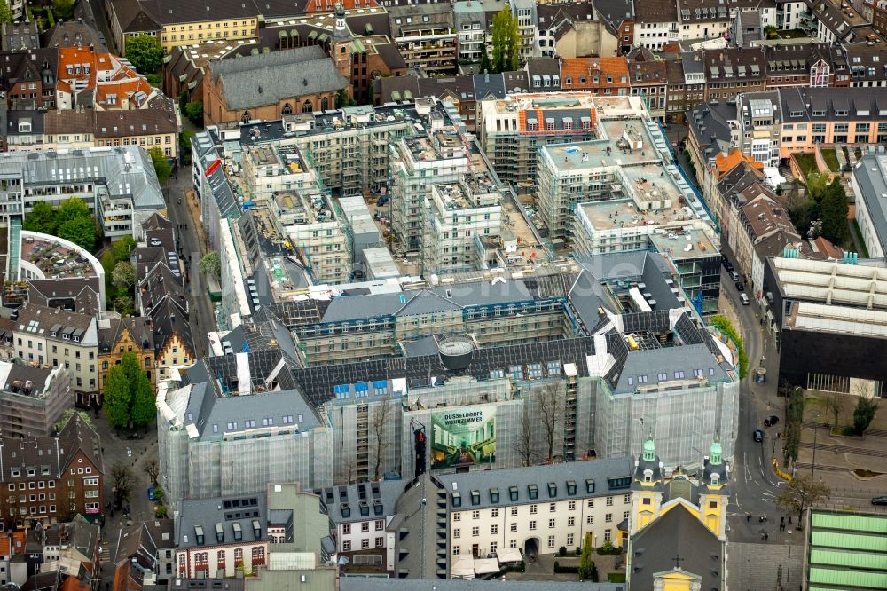 Düsseldorf von oben - Baustelle zum Neubau einer Mehrfamilienhaus-Wohnanlage Andreasquartier der Frankonia Eurobau Investment Hansaallee GmbH an der Mühlenstraße in Düsseldorf im Bundesland Nordrhein-Westfalen