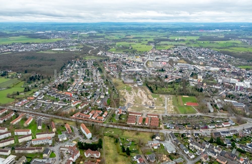 Luftaufnahme Hamm - Baustelle zum Neubau einer Mehrfamilienhaus-Wohnanlage auf dem Beisenkamp in Hamm im Bundesland Nordrhein-Westfalen, Deutschland