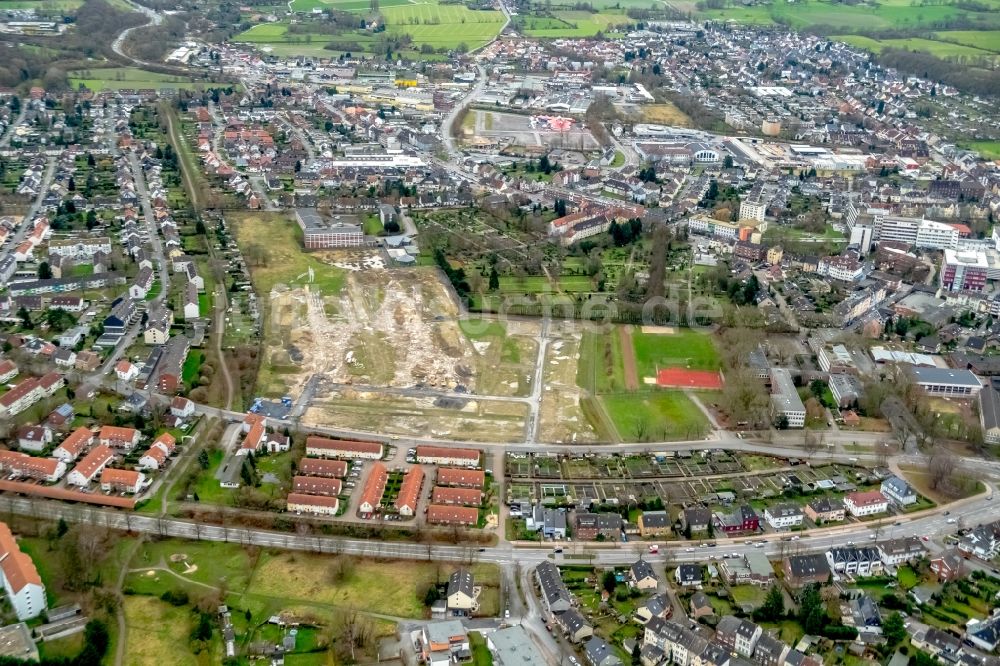 Hamm von oben - Baustelle zum Neubau einer Mehrfamilienhaus-Wohnanlage auf dem Beisenkamp in Hamm im Bundesland Nordrhein-Westfalen, Deutschland