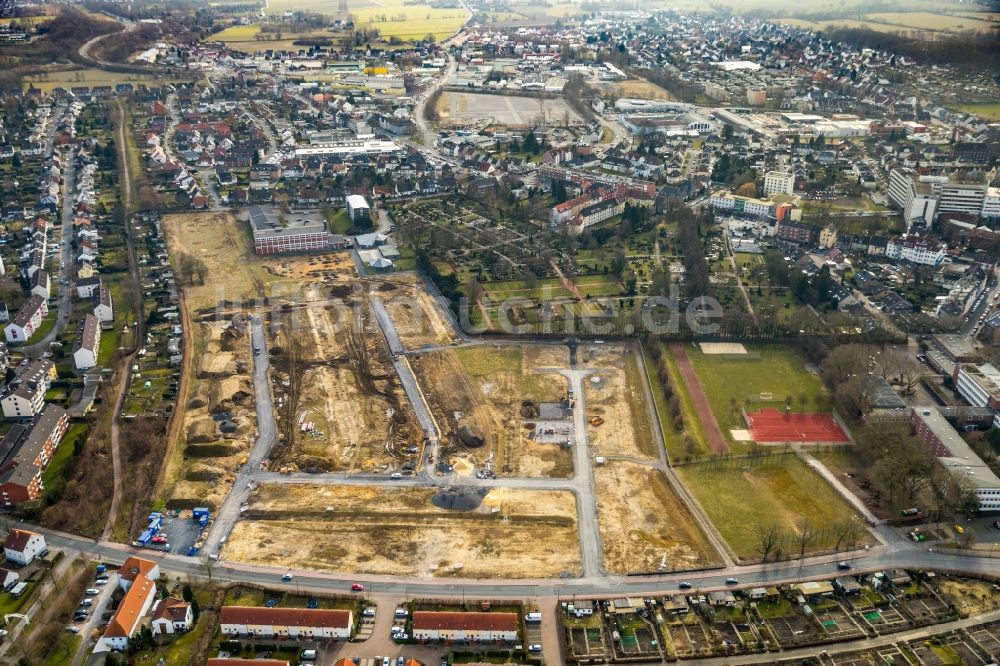 Luftbild Hamm - Baustelle zum Neubau einer Mehrfamilienhaus-Wohnanlage auf dem Beisenkamp in Hamm im Bundesland Nordrhein-Westfalen, Deutschland