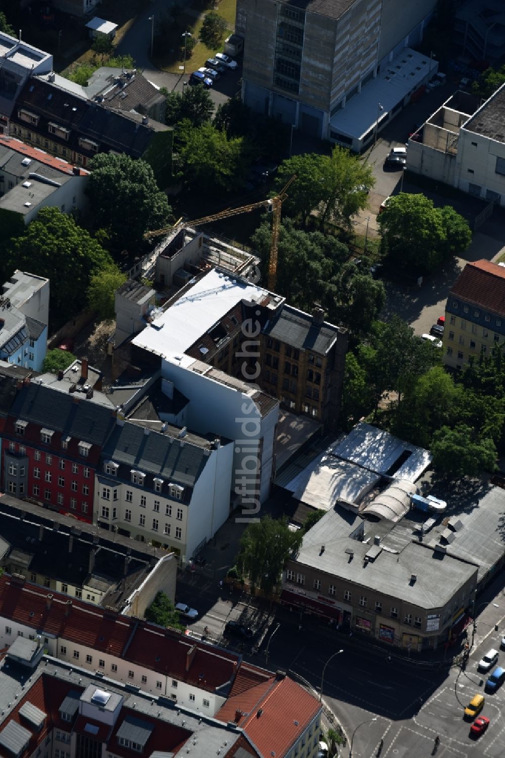 Luftbild Berlin - Baustelle zum Neubau einer Mehrfamilienhaus-Wohnanlage in Berlin