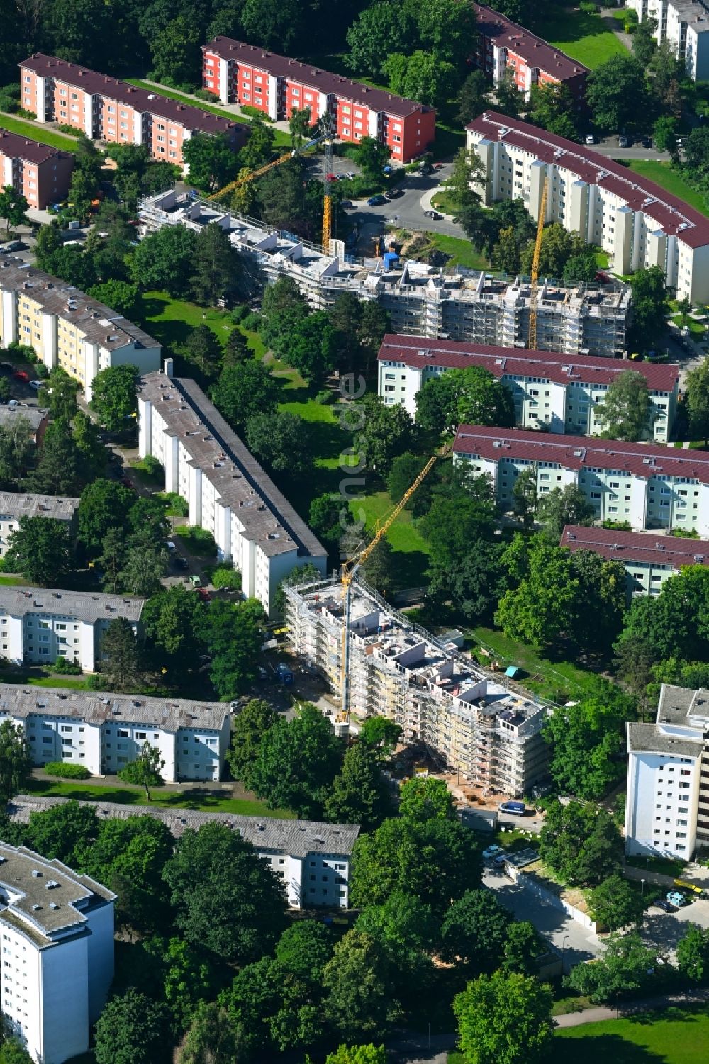 Luftbild Nürnberg - Baustelle zum Neubau einer Mehrfamilienhaus-Wohnanlage an der Bernadottestraße - Nansenstraße in Nürnberg im Bundesland Bayern, Deutschland