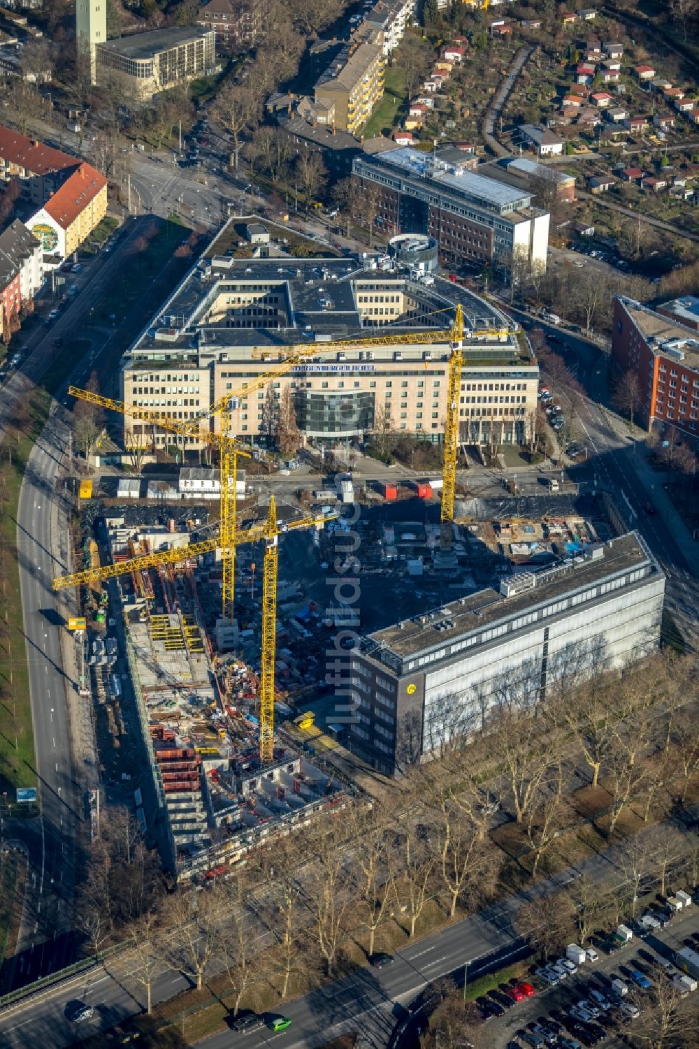 Luftaufnahme Dortmund - Baustelle zum Neubau einer Mehrfamilienhaus-Wohnanlage Berswordt-Quartier in Dortmund im Bundesland Nordrhein-Westfalen, Deutschland