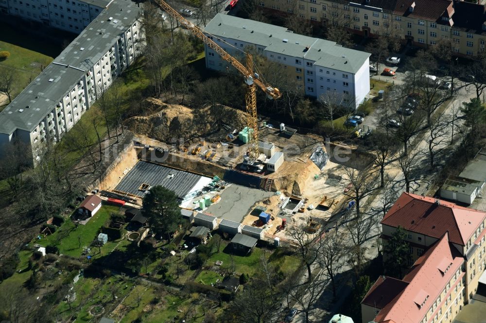 Berlin von oben - Baustelle zum Neubau einer Mehrfamilienhaus-Wohnanlage der Bilfinger SE an der Prinzenstraße - Küterstraße im Stadtteil Mariendorf in Berlin