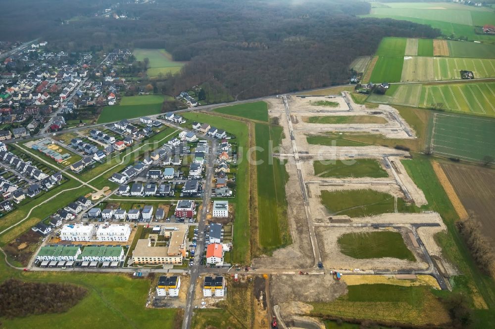 Brechten aus der Vogelperspektive: Baustelle zum Neubau einer Mehrfamilienhaus-Wohnanlage Brechtener Heide in Brechten im Bundesland Nordrhein-Westfalen, Deutschland