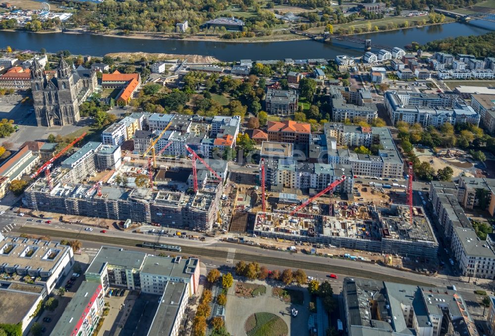 Magdeburg von oben - Baustelle zum Neubau einer Mehrfamilienhaus-Wohnanlage Breiter Weg - Danzstraße in Magdeburg im Bundesland Sachsen-Anhalt, Deutschland