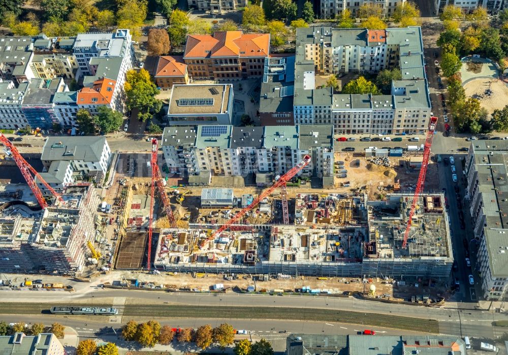 Magdeburg aus der Vogelperspektive: Baustelle zum Neubau einer Mehrfamilienhaus-Wohnanlage Breiter Weg - Danzstraße in Magdeburg im Bundesland Sachsen-Anhalt, Deutschland