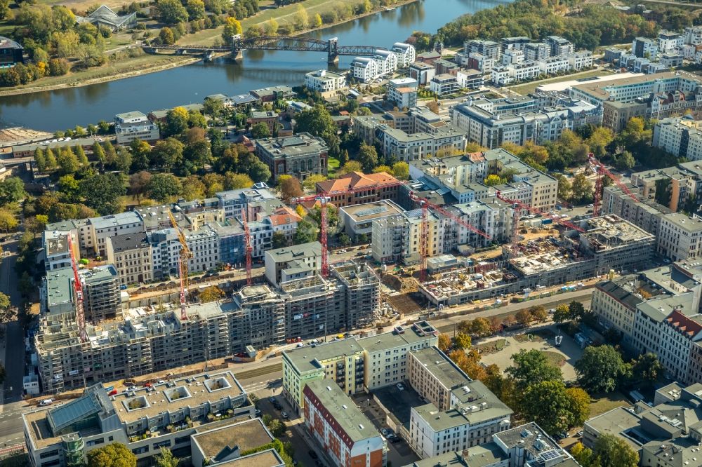 Magdeburg aus der Vogelperspektive: Baustelle zum Neubau einer Mehrfamilienhaus-Wohnanlage Breiter Weg - Danzstraße in Magdeburg im Bundesland Sachsen-Anhalt, Deutschland