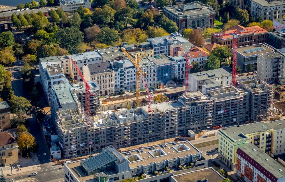 Luftbild Magdeburg - Baustelle zum Neubau einer Mehrfamilienhaus-Wohnanlage Breiter Weg - Danzstraße in Magdeburg im Bundesland Sachsen-Anhalt, Deutschland