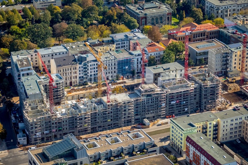 Magdeburg von oben - Baustelle zum Neubau einer Mehrfamilienhaus-Wohnanlage Breiter Weg - Danzstraße in Magdeburg im Bundesland Sachsen-Anhalt, Deutschland