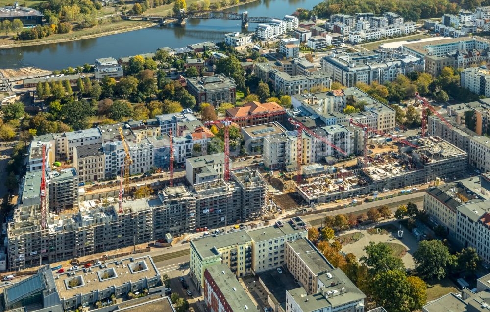 Magdeburg aus der Vogelperspektive: Baustelle zum Neubau einer Mehrfamilienhaus-Wohnanlage Breiter Weg - Danzstraße in Magdeburg im Bundesland Sachsen-Anhalt, Deutschland