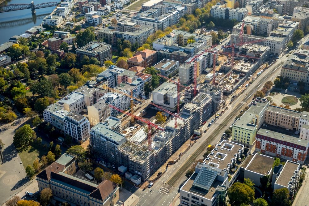 Magdeburg von oben - Baustelle zum Neubau einer Mehrfamilienhaus-Wohnanlage Breiter Weg - Danzstraße in Magdeburg im Bundesland Sachsen-Anhalt, Deutschland