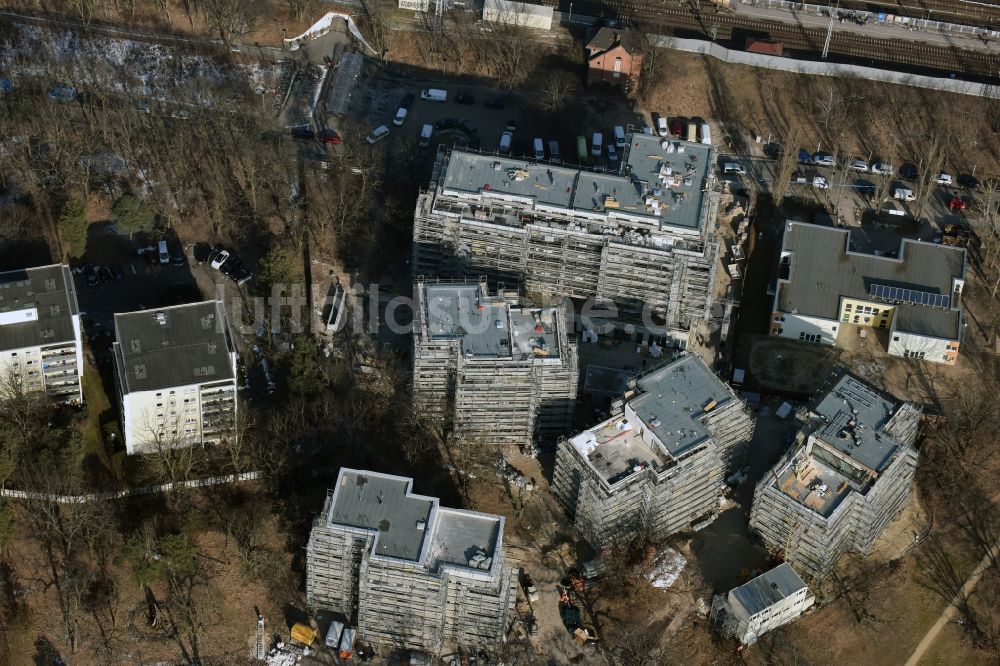 Berlin von oben - Baustelle zum Neubau einer Mehrfamilienhaus-Wohnanlage Am Carlsgarten der Helma Wohnungsbau GmbH nach Entwürfen von Blumers Architekten durch die Zechbau GmbH in Berlin